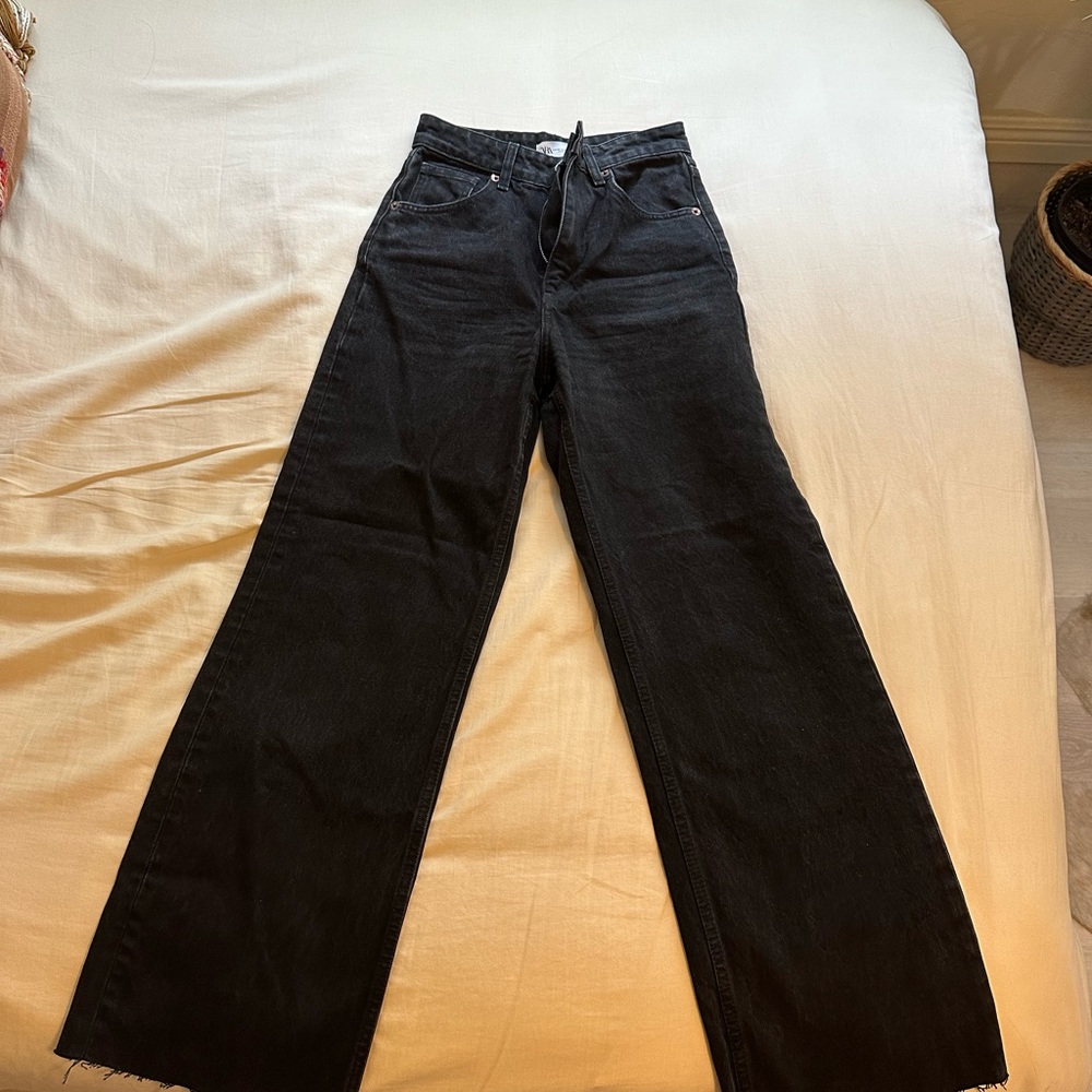 Black wash high waisted wide leg jeans